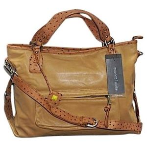 Donald J. Pliner Camel Nappa/Ostrich Messenger Bag